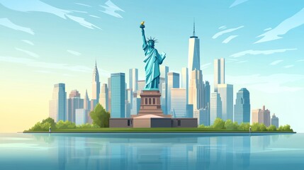 New York City skyline with Lady Liberty
