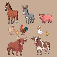 Set of Adorable Farm Animals.
