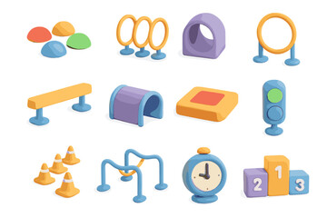 Obraz premium Colorful children's playground equipment 3d models for fun and learning