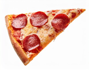 pepperoni pizza slices soar through the air isolated on white