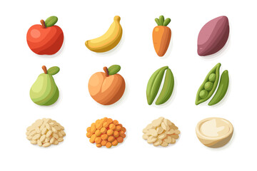 Colorful array of fruits and vegetables on rustic background