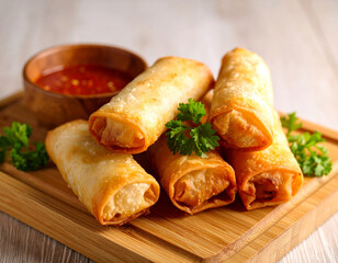 Crispy Spring Rolls with a Tangy Dipping Sauce