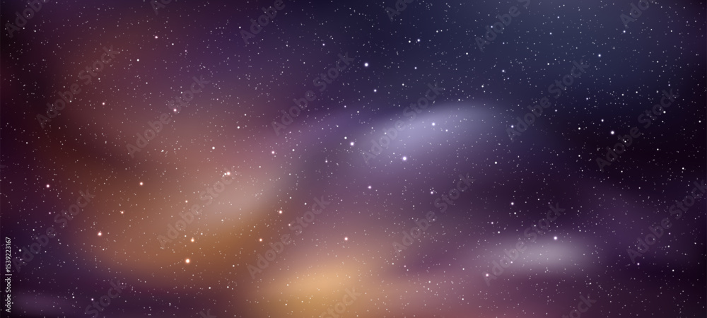 Poster dark blue and purple galaxy background with nebula and stars. abstract outer space concept for poste