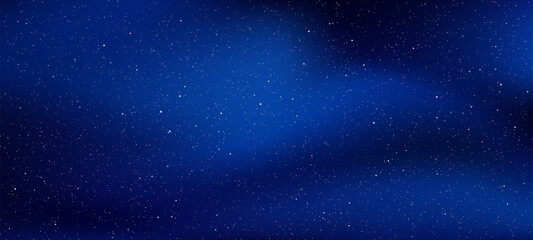 Deep blue starry night sky, full of many small and large bright stars and cosmic dust. Space vector background.