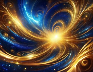 Obraz premium swirling vortexes of contrasting blue and gold energy collide in a cosmic dance use for abstract art science fiction themes or conceptual visuals representing duality features a dynamic and vibran