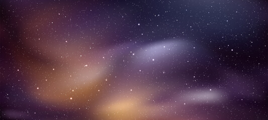 Dark blue and purple galaxy background with nebula and stars. Abstract outer space concept for poster.