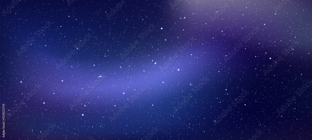 Aufkleber Dark blue starry sky vector background. Cosmic deep space texture with shiny light point. Outer galaxy backdrop for universe travel concept.