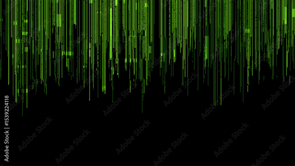 Leinwandbilder Green falling data code with digital glitch effect on dark background. Abstract matrix vector pattern for cyber security and network concepts.