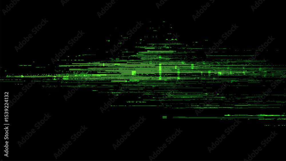 Aufkleber green digital data stream on black background representing a modern technological glitch effect for 