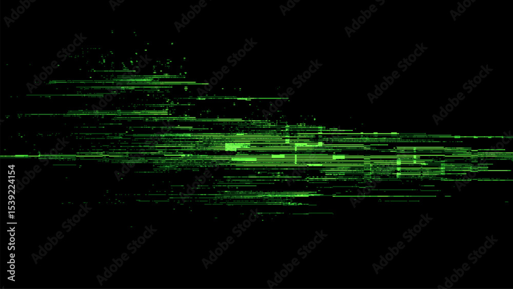Fototapete Green digital stream on black background representing data flow. Abstract computer code or a matrix like pattern for technology concept.