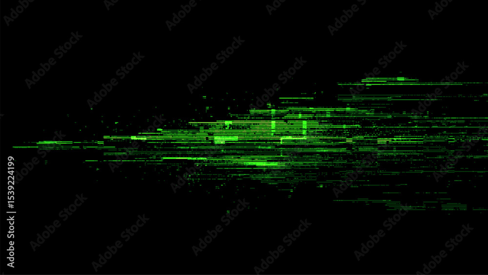 Aufkleber pixelated bright green digital grid creating a data glitch effect illustration. abstract matrix erro