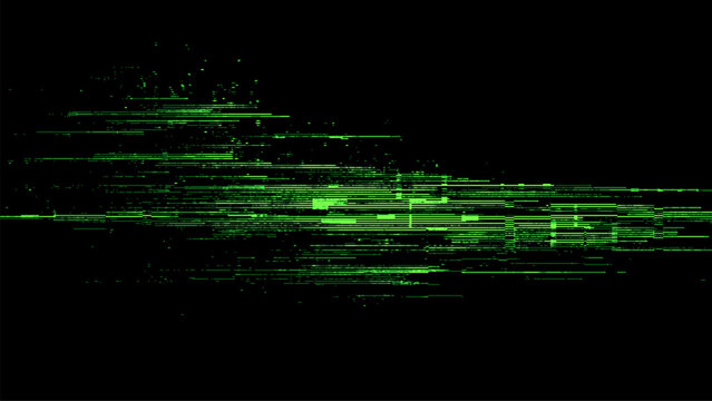 Green digital stream on black background representing data flow. Abstract computer code or a matrix like pattern for technology concept.