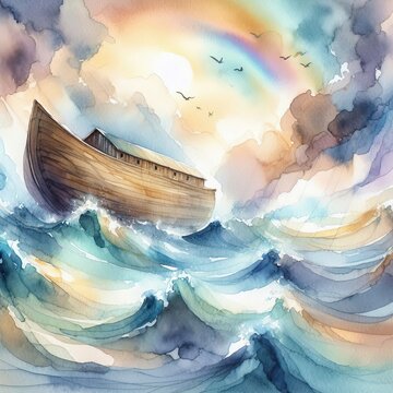 Debbie Kingston Baker Noah's Ark 水彩　絵画 Debbie Kingston Baker Noah's Ark Signed Large White Frame