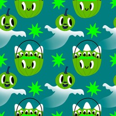 Halloween ghost seamless cute cartoon pattern for wrapping paper and fabrics