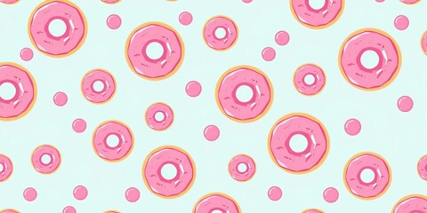 Seamless pattern of cute pink donuts in a repeating circle design,  cute,  confectionery