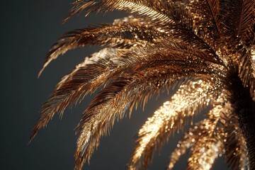 Glistening Palm: Golden fronds catch the light in a dramatic close-up, showcasing detail and texture against a stark background.  