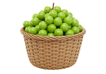 Isolated Wicker Basket Filled with Green Grapes