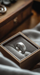 Elegant Silver Ring in Wooden Box