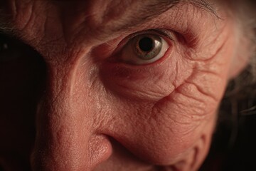 Extreme close-up highlighting the intricate textures of aging skin around the eye, capturing the beauty and depth of a life well-lived.