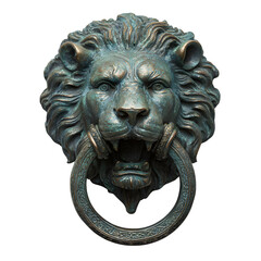 Obraz premium Antique brass door knocker, 18th century, aged bronze tones, isolated on a white background
