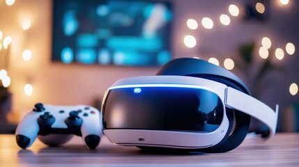 VR headset and controllers on a table (1)