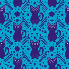 Halloween animals seamless cats pattern for wrapping paper