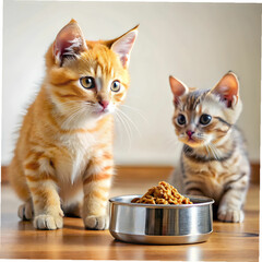 looking ginger kitten in a dog s food bowl