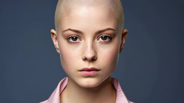 Bald Woman Portrait: close-up portrait of a beautiful woman with bald head, presenting a modern and empowered image of beauty.