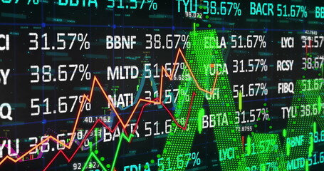 Displaying dashboard tracking market swings on trading screen, with colored graphs and tickers