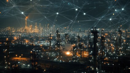 Fototapeta premium Illuminated Industrial Metropolis: A Nighttime Network