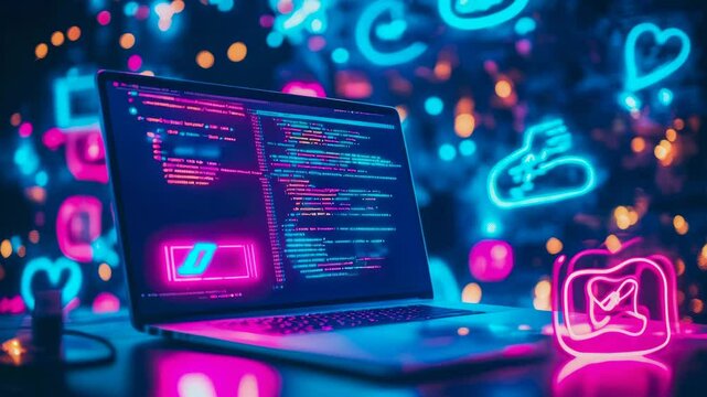 Neon Dreams: Coding in a futuristic world - Powered by Adobe