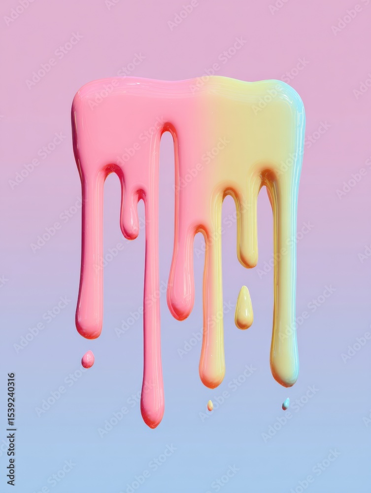 Poster slime dripping across a pastel background in a cartoonish style with vibrant pink and yellow colors 