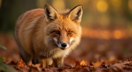 Fototapeta premium Red fox in autumn forest