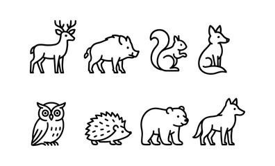 Minimalist woodland animals: cute line art illustrations of forest creatures