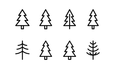 Minimalist tree icons: spruce, fir, pine, larch, cedar, juniper, hemlock, tamarack