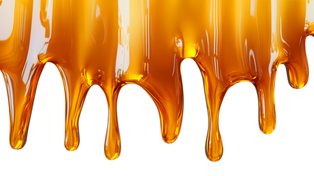 Close up of flowing golden liquid against a clean white background perfect for culinary art food concepts and design projects