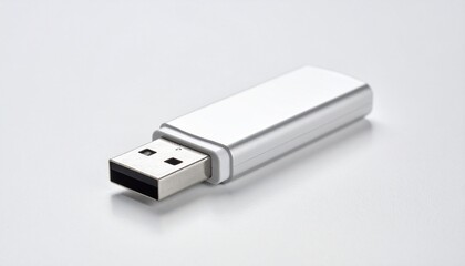 USB flash drive isolated on white background. Useful for tech ads, data storage visuals, and minimalist product mockups.