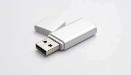 USB flash drive isolated on white background. Useful for tech ads, data storage visuals, and minimalist product mockups.