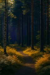 Fototapeta premium Sunlit Path Through an Enchanting Forest