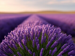 Lavender field blooms beautifully at sunset. Landscape, aromatic flowers, purple field, agriculture, nature, summer.