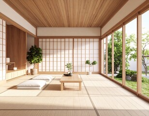 modern living room with wooden floor and glass door 