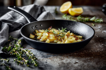 Caramelized Onions with Rosemary in Nonstick Skillet