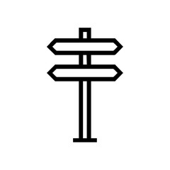 Minimalist black vector icon of a trail signpost with dual arrows pointing in opposite directions. Simple direction sign vector design for wayfinding and travel themes.



