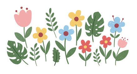 Colorful Flowers and Green Leaves A Fresh and Vibrant Floral Arrangement in a Whimsical and Playful Style