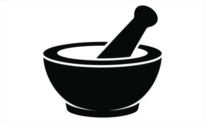 Simple black mortar and pestle icon illustration