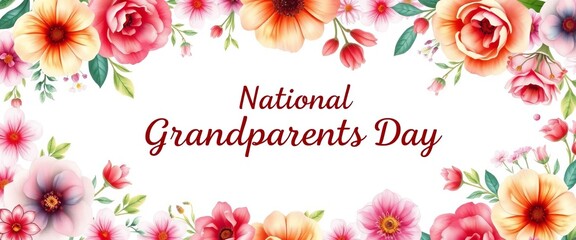 Watercolor floral frame Instagram template for National Grandparents Day , love, adorable