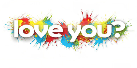 Love you text in white with colorful paint splashes and splatters on a white background design element created with generated ai