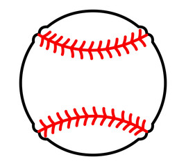 Simple vector illustration of baseball with red stitching. Clipart image isolated on background.