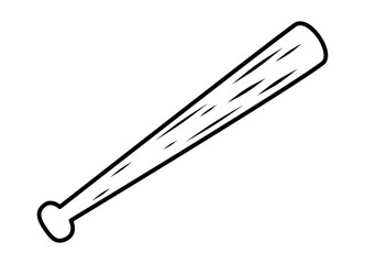 Simple line drawing of baseball bat in black and white. Clipart image isolated on background.