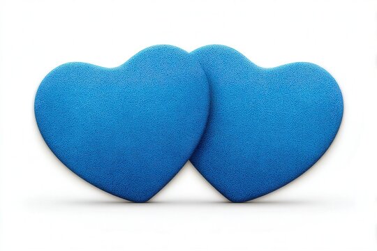 Two interconnected blue textured heart shapes representing love friendship and connection on a clean white background capturing the essence of affection and emotional bonds